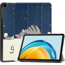 Xinghai Digital1 Huawei Matepad Se Için 10.4 Inç Üç Katlı Stand Otomatik Uyku/uyandırma Tablet Kapağı Desen Baskı Pu Deri Folyo Çizilmez Tablet Kılıfı-Kedi (Yurt Dışından)