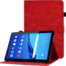 Xinghai Digital1 Huawei Mediapad T5 10.1 Desen Baskılı Akıllı Tablet Kılıfı Pu Deri Kart Yuvaları Folio Standı Kapak ile Kalem Tutucu-Kırmızı (Yurt Dışından)