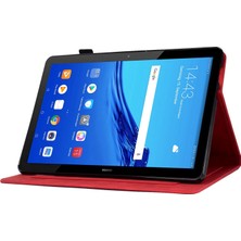 Xinghai Digital1 Huawei Mediapad T5 10.1 Desen Baskılı Akıllı Tablet Kılıfı Pu Deri Kart Yuvaları Folio Standı Kapak ile Kalem Tutucu-Kırmızı (Yurt Dışından)