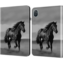 Xinghai Digital1 Honor Pad 8 Standlı Kılıf Desenli Baskı Deri Tablet Kılıfı, Kart Yuvalı-Siyah At (Yurt Dışından)