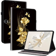 Xinghai Digital1 Honor Pad 9 Kart Yuvası Kılıfı Desen Baskı Pu Deri Tablet Kapağı-Altın Gül (Yurt Dışından)