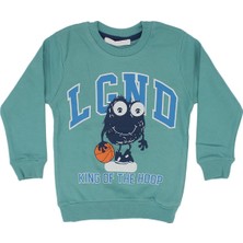 Erkek Çocuk Su Yeşili Basketboll Topu Desenli Fiğürlü Tek Üst Sweat - 1014855