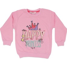 Kız Çocuk Pembe Happy Prensess Yazılı Taç Baskılı Tek Üst Sweat - 1014856
