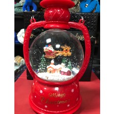 Asmalı Fener Yılbaşı Kırmızı Kar Küresi Işıklı Müzikli Kar Püskürtmeli Hediye Kutulu