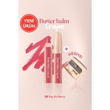 Kremsi, Kalem Şeklinde Renkli Dudak Balmı & Kalemtıraş CLIO Butter Balm Crayon 008 Pop-Art Berry