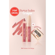 Kremsi, Kalem Şeklinde Renkli Dudak Balmı & Kalemtıraş CLIO Butter Balm Crayon 004 Modern Art Beige