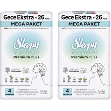 Sleepy Bio Natural Premium Plus Hijyenik Ped Mega Paket Gece Extra 26 x 2 (52 Adet)