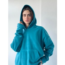 Retrobird Polar Kışlık Oversize Kapüşonlu Sweatshirt Unisex Petrol