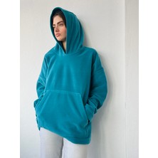 Retrobird Polar Kışlık Oversize Kapüşonlu Sweatshirt Unisex Petrol