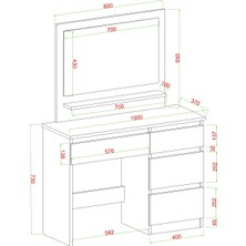 Duru Makyaj Masası, 4 Çekmeceli, Aynalı, Raflı, Atlantik Çam - Antrasit