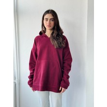 Retrobird Polar Kışlık Oversize Kapüşonlu Sweatshirt Unisex Bordo