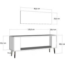 Cantek Dizayn RETROP1CT Tv Sehpası Beyaz-Gümüş