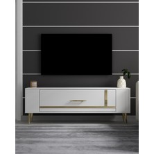 Cantek Dizayn RETROP1CT Tv Sehpası Beyaz-Altın