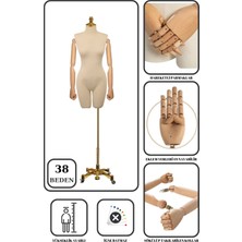 Manken İstanbul Lüks Gold Ayaklı Pantolon Giyebilen 38 Beden Ahşap Kollu Terzi Mankeni Vitrin Mankeni