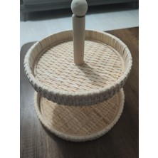 Yc Home 2 Katlı Doğal El Yapımı Rattan Sunum Tepsisi, Dekoratif Sunumluk