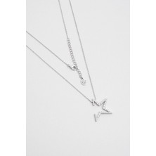 Cesaret Yıldızı 18 Ayar Beyaz Altın Kaplama 50 cm Gümüş Kolye