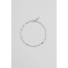 Minimal Tasarım 18 Ayar Beyaz Altın Kaplama 19 cm Gümüş Minimal Bileklik
