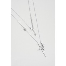 Yeniden Doğuş Yıldızı 18 Ayar Beyaz Altın Kaplama 70 cm Gümüş Kolye