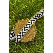 Fantastic Dama Desen/ekose Altın Simli Saçaklı Yılbaşı Kurdelesi (3cm Genişlik - 10MT Uzunluk)