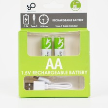 Newpower USB Şarjlı 2'li Paket Aa Lityum Iyon Pil, Batarya 1,5 V 2600 Mah Şarj Edilebilir Kalem Pil,  Aa Pil, 1 Saat Hızlı Şarj, 1200 Döngü, Tip C Şarj Kablosu, Aşırı Şarj Koruması, 4