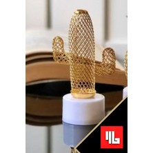 Mağazam Belli Pil  Gold Metal Kaktüs Figür Mini Gece ve Masa Dekor Lambası LED Pilli