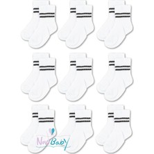 Novibaby 9'lu Pamuklu Çocuk Kolej Soket Çorap Bebek Unisex Kız Kadın Erkek Okul Çorabı, Beyaz Siyah Pembe