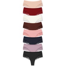 HNX 8'li Interlok Paçası Dantel Detaylı Tanga Kadın Külot