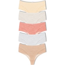 HNX 5'li Önü Çift Kat Lez Dantel Pamuklu Yüksek Bel Tanga Kadın Külot