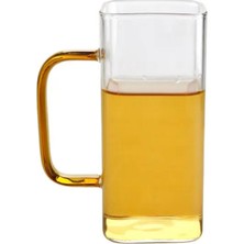 Kitchen Design Lab Yeni Stil Turuncu Renkli Borosilikat Cam Kare  Kulplu Kupa 350 ml 4 Adet 2950