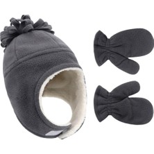 Petityu Koyu Gri Polar Yumuşacık Sıcacık Çocuk Bere Eldiven Set