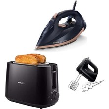 Azur DST7510/80 Buharlı Ütü 7500 Serisi (3200W) + Philips HD2581/90 Ekmek Kızartma Makinesi (Siyah) + Philips HR3705/10 300 W Mikser (Siyah, 5 Hız Ayarı)