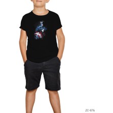 Captain America Stencil 2 Siyah Çocuk Tişört