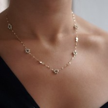 Altıntaş Minimal Mavi Mineli Pullu Altın Kolye