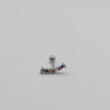 Cerrahi Çelik Gümüş Renkli Taşlı Küpe Tragus Helix Kıkırdak Piercing