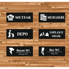 Klas Reklam Kapı Tabelası 6 Takım Mutfak - Depo - Muhasebe - Wc 24X9CM