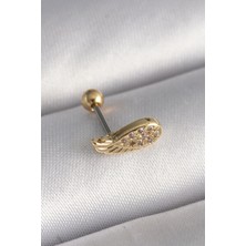Shopzum 316L Çelik Gold Renk Üçgen Zirkon Taşlı Tragus Piercing