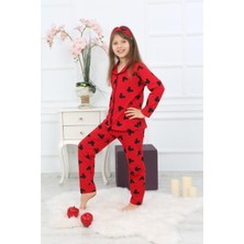 Kız Çocuk Kırmızı Renk Efsane Mickey Mouse Karakter Baskılı Desenli Pijama Alt Üst Takım