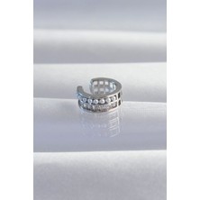 Çarşı Point Pirinç Gümüş Renk İncili Baget Taşlı Earcuff Küpe