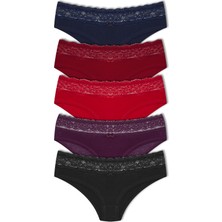 HNX 5'li Bel Dantel Detaylı Pamuklu Hipster Kadın Külot