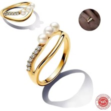 Hector Co Jewellery Gold Renk Işlenmiş Tatlı Su Kültür Incisi ve Organik Şekilli Çift Şerilti Yüzük