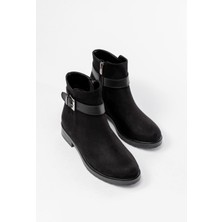 Shemard Siyah Süet Toka Aksesuarlı Fermuarlı Günlük Kadın Bot