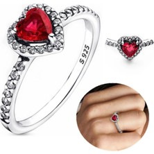 Hector Co Jewellery Işıltılı Kırmızı Yüksek Taşlı Kalp Yüzük Tarz