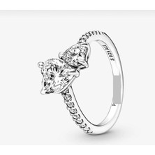 Hector Co Jewellery Işıltılı Çift Kalpli Yüzük