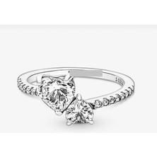 Hector Co Jewellery Işıltılı Çift Kalpli Yüzük