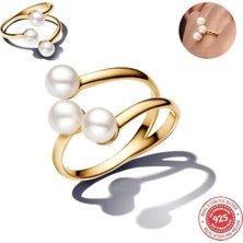 Hector Co Jewellery 925 Ayar Gümüş Gold Renk Işlenmiş Tatlı Su Kültür Incisi Açık Yüzük