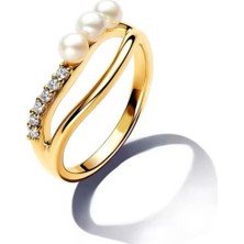 Hector Co Jewellery 925 Ayar Gümüş Işlenmiş Tatlı Su Kültür Incisi ve Organik Şekilli Çift Şerilti Yüzük