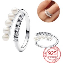 Hector Co Jewellery Işlenmiş Tatlı Su Kültür Incileri ve Pavé Açık Yüzük