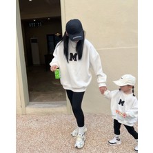 Kids Face Özel Tasarım Black M Baskılı Anne Kız Çocuk Kombini Sweatshırt.1 Adet Fiyatıdır