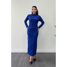 Jarse Kumaş Büzgülü Kalem Elbise - Saks Mavi