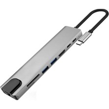 Soylu Elektronik 8 In 1 Ethernet Sd USB Type C Hub Hdmı Girişli Macbook Pro/air Dönüştürücü Çevirici Çoklayıcı